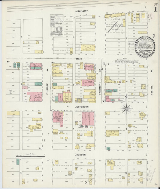 Sanborn Fire Insurance Map from Fairmont, Fillmore County, Nebraska (1897), Sheet #0001 - Historic Sanborn Fire Insurance Map Print, vintage old map wall art, antique decor, genealogy gift, Nebraska Nebraska map