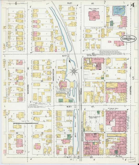 Sanborn Fire Insurance Map from Connersville, Fayette County, Indiana (1901), Sheet #0004 - Historic Sanborn Fire Insurance Map Print, vintage old map wall art, antique decor, genealogy gift, Indiana Indiana map