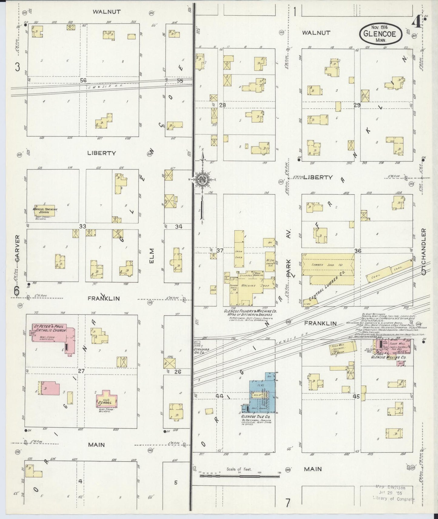 Sanborn Fire Insurance Map from Glencoe, Mcleod County, Minnesota (1914), Sheet #0004 - Complete Map Set gallery image, historic Sanborn map, vintage wall art, Minnesota Minnesota