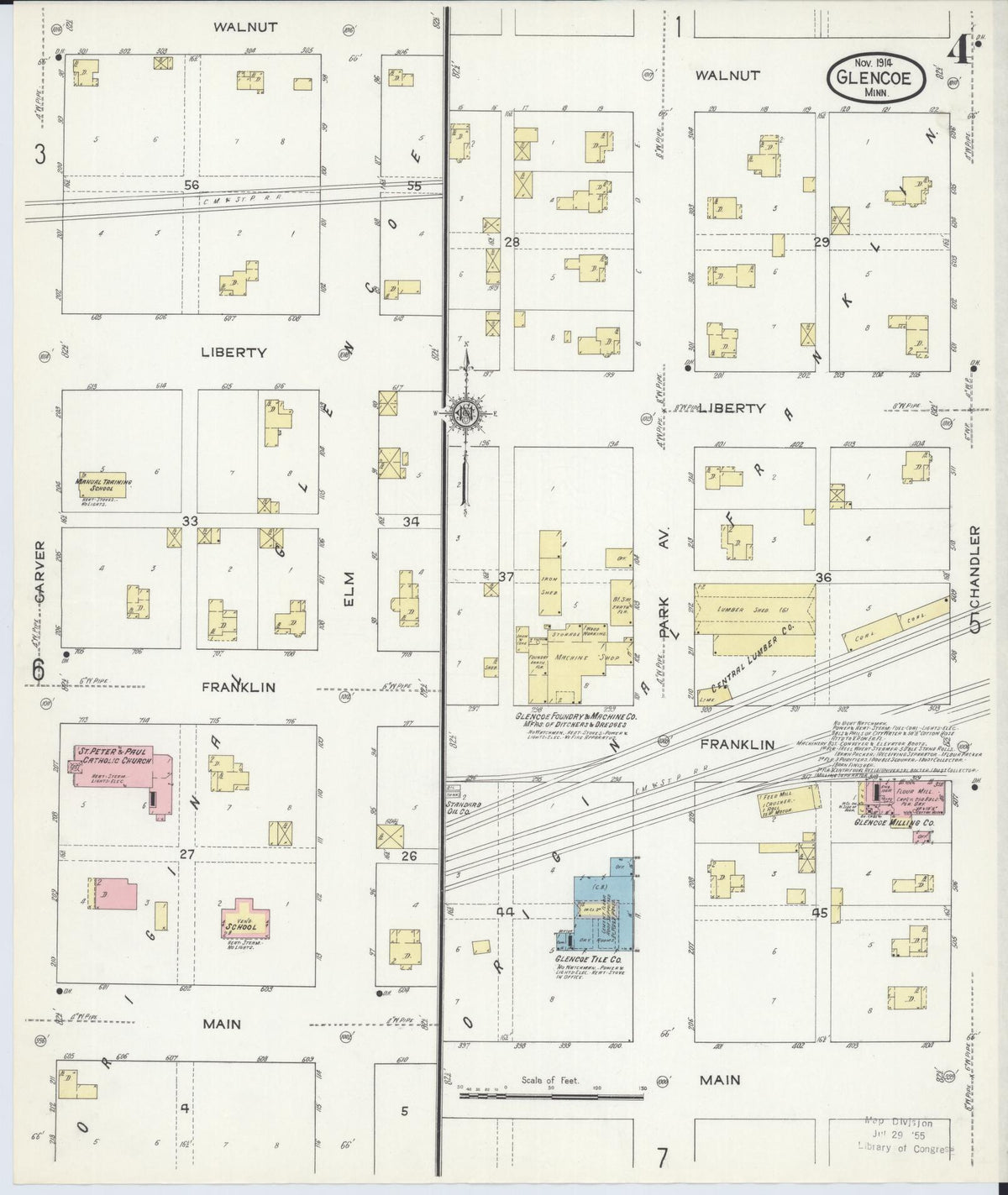 Sanborn Fire Insurance Map from Glencoe, Mcleod County, Minnesota (1914), Sheet #0004 - Complete Map Set gallery image, historic Sanborn map, vintage wall art, Minnesota Minnesota