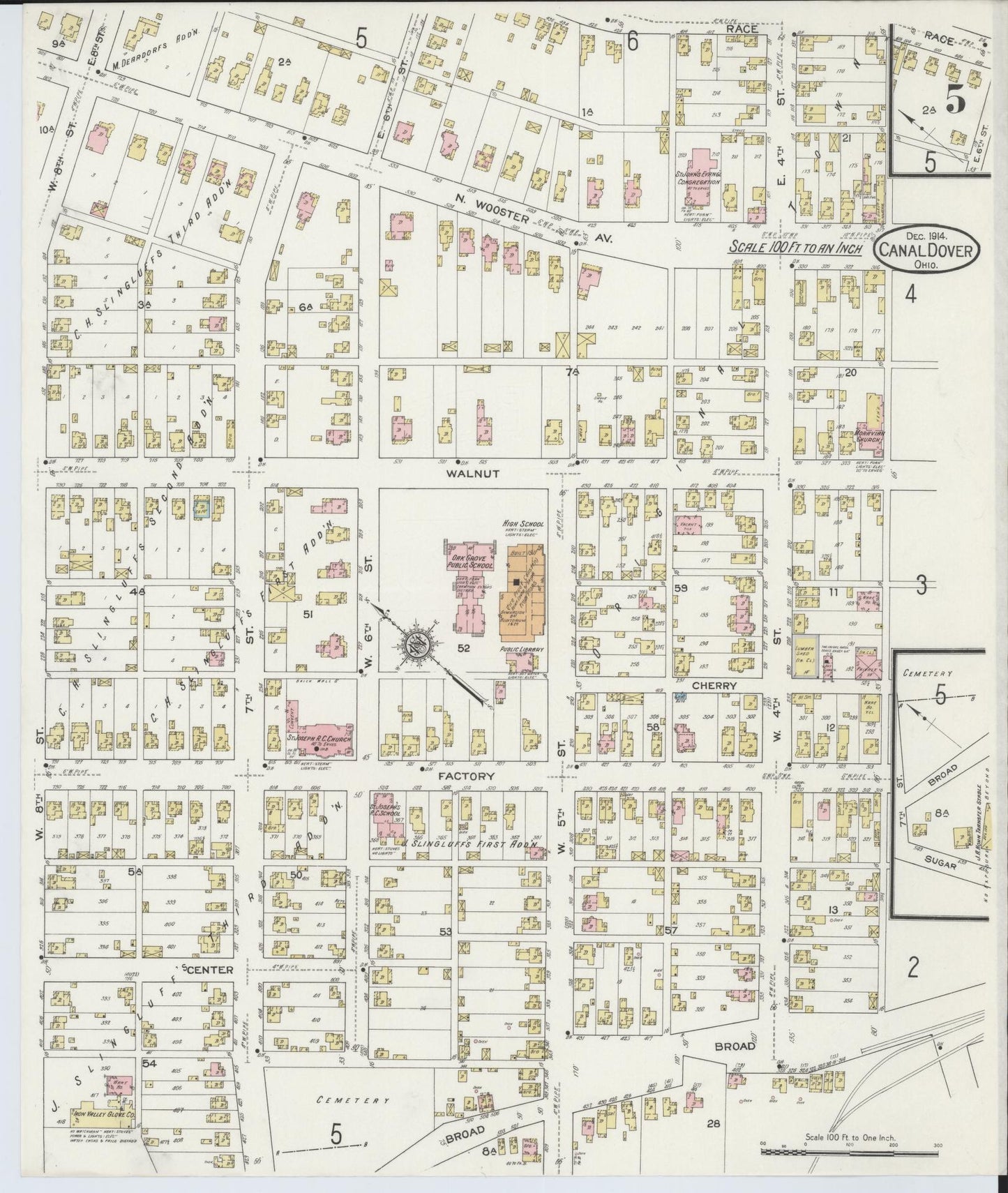 Sanborn Fire Insurance Map from Canal Dover, Tuscarawas County, Ohio (1914), Sheet #0005 - Historic Sanborn Fire Insurance Map Print, vintage old map wall art, antique decor, genealogy gift, Ohio Ohio map