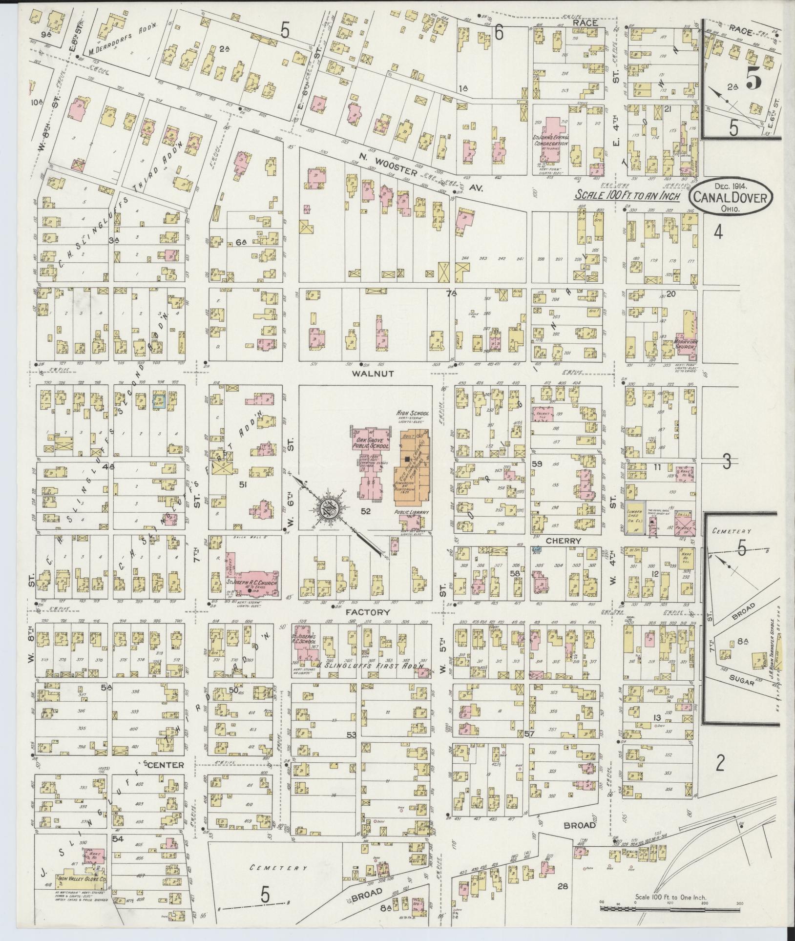 Sanborn Fire Insurance Map from Canal Dover, Tuscarawas County, Ohio (1914), Sheet #0005 - Historic Sanborn Fire Insurance Map Print, vintage old map wall art, antique decor, genealogy gift, Ohio Ohio map