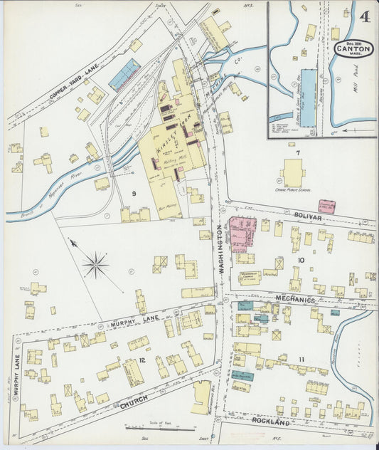 Sanborn Fire Insurance Map from Canton, Norfolk County, Massachusetts (1891), Sheet #0004 - Historic Sanborn Fire Insurance Map Print, vintage old map wall art, antique decor, genealogy gift, Massachusetts Massachusetts map