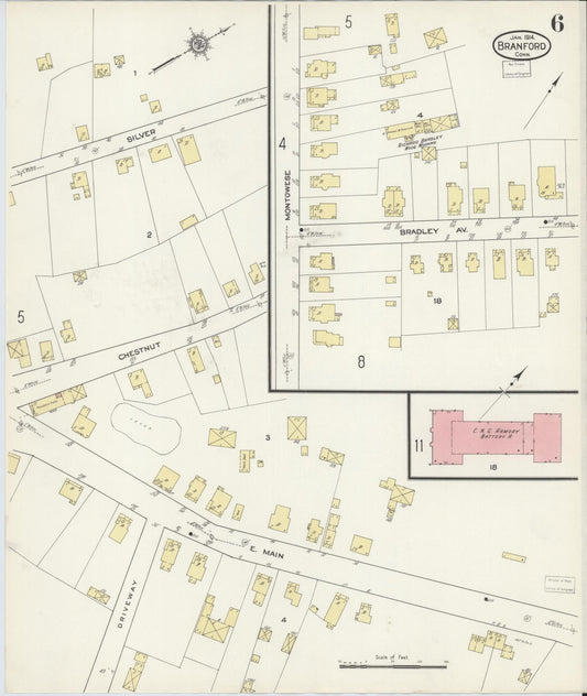 Sanborn Fire Insurance Map from Branford, New Haven County, Connecticut (1914), Sheet #0006 - Historic Sanborn Fire Insurance Map Print, vintage old map wall art, antique decor, genealogy gift, Connecticut Connecticut map
