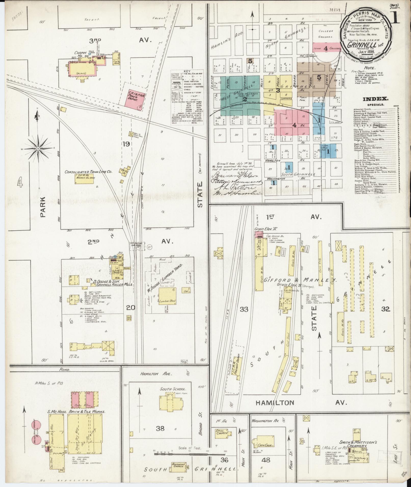 Sanborn Fire Insurance Map from Grinnell, Poweshiek County, Iowa. (1893) – Map View