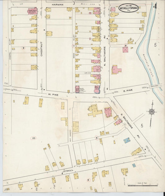 Sanborn Fire Insurance Map from Mount Holly Springs, Cumberland County, Pennsylvania (1929), Sheet #0004 - Historic Sanborn Fire Insurance Map Print, vintage old map wall art, antique decor, genealogy gift, Pennsylvania Pennsylvania map