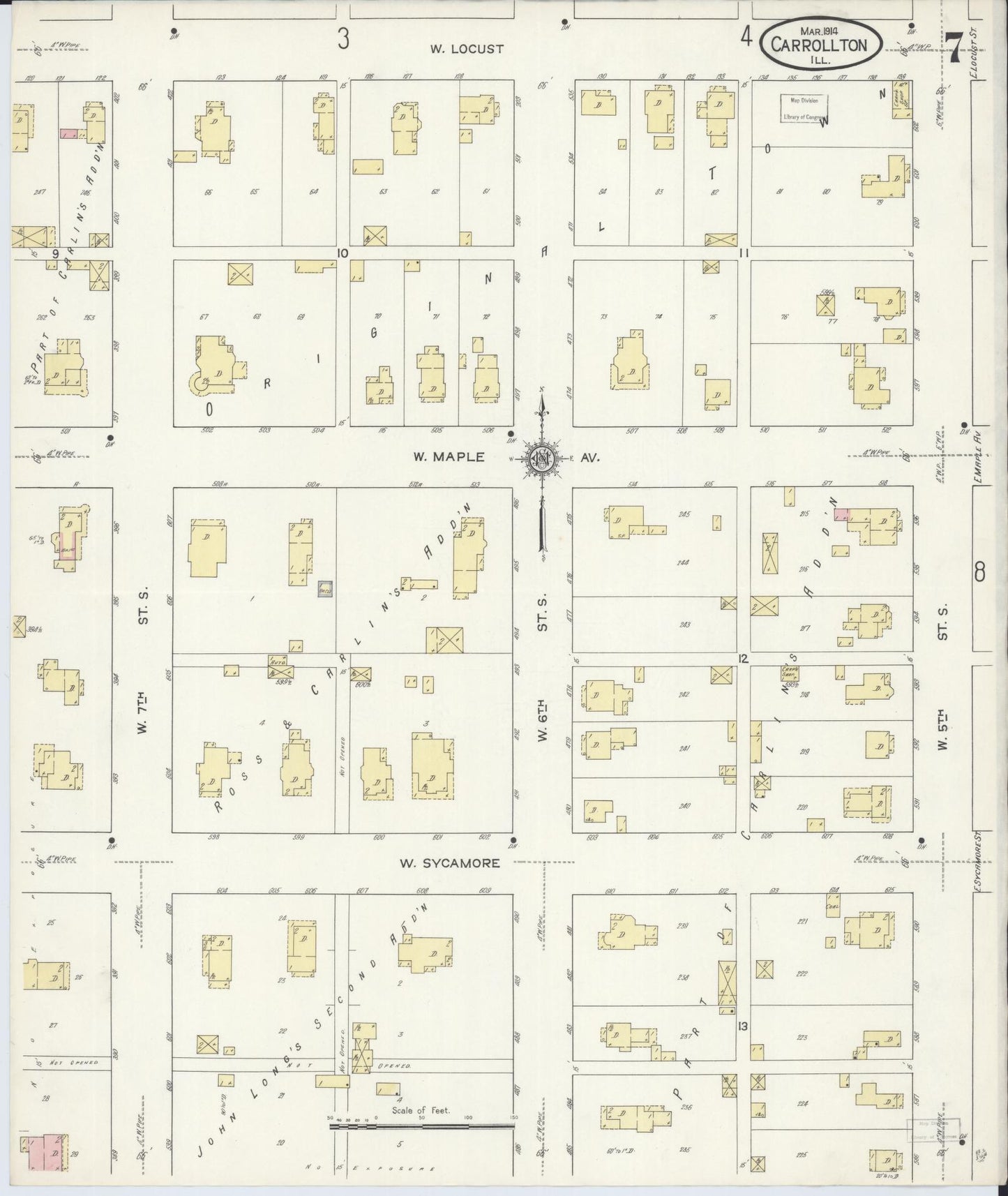 Sanborn Fire Insurance Map from Carrollton, Greene County, Illinois (1914), Sheet #0007 - Complete Map Set gallery image, historic Sanborn map, vintage wall art, Illinois Illinois