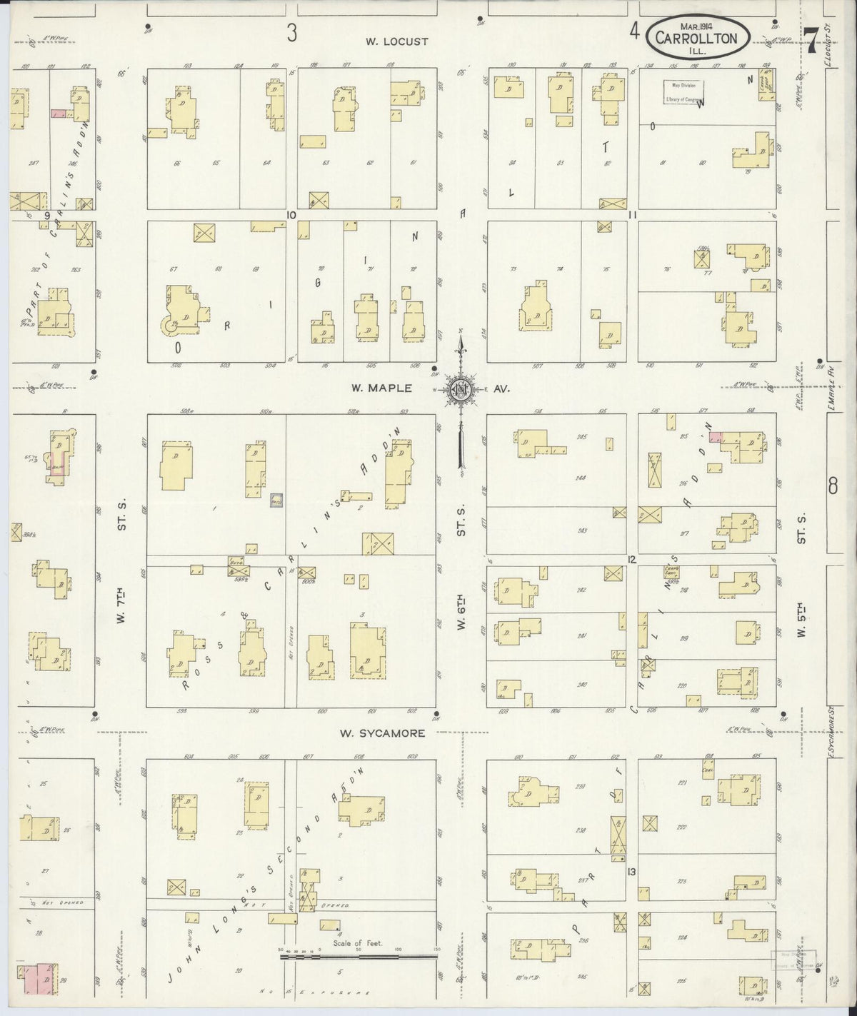 Sanborn Fire Insurance Map from Carrollton, Greene County, Illinois (1914), Sheet #0007 - Complete Map Set gallery image, historic Sanborn map, vintage wall art, Illinois Illinois