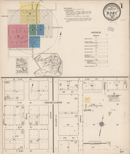 Sanborn Fire Insurance Map from Roby, Fisher County, Texas (1922), Sheet #0001 - Historic Sanborn Fire Insurance Map Print, vintage old map wall art, antique decor, genealogy gift, Texas Texas map
