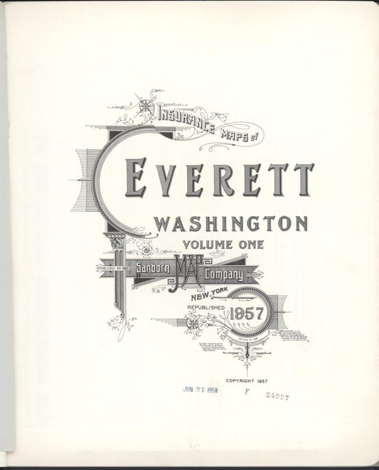 Sanborn Fire Insurance Map from Everett, Snohomish County, Washington (1957), Sheet #0001 - Historic Sanborn Fire Insurance Map Print, vintage old map wall art, antique decor, genealogy gift, Washington Washington map