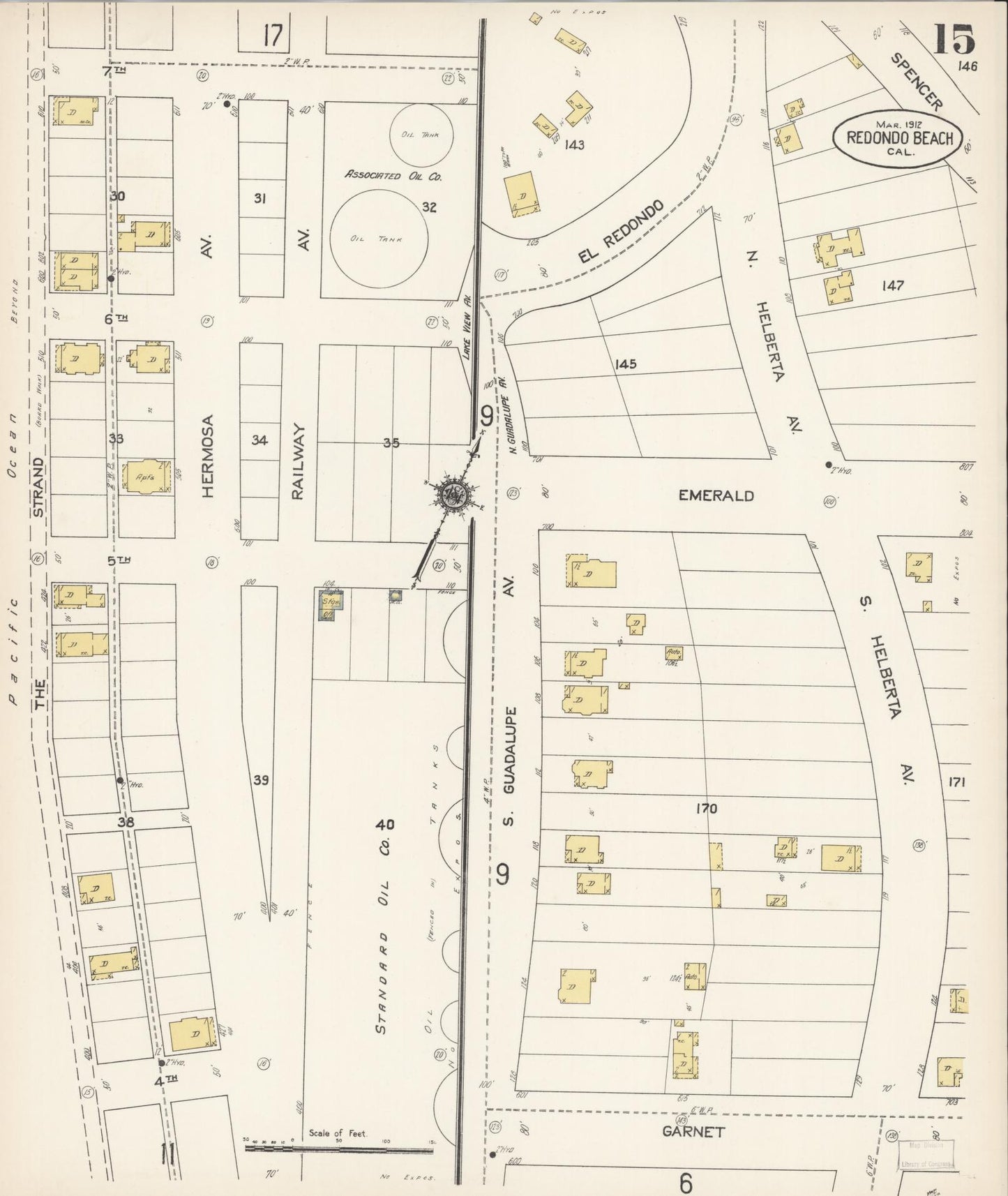 Sanborn Fire Insurance Map from Redondo Beach, Los Angeles County, California (1912), Sheet #0015 - Complete Map Set gallery image, historic Sanborn map, vintage wall art, California California