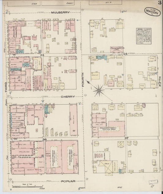 Sanborn Fire Insurance Map from Macon, Bibb and Jones County, Georgia (1884), Sheet #0003 - Historic Sanborn Fire Insurance Map Print, vintage old map wall art, antique decor, genealogy gift, Georgia Georgia map