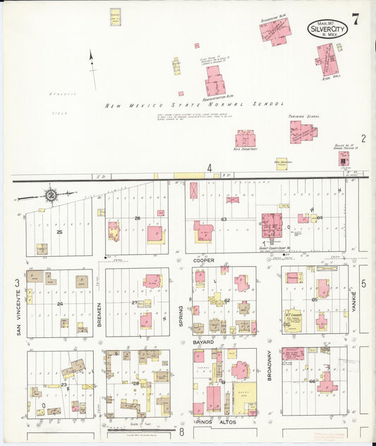 Sanborn Fire Insurance Map from Silver City, Grant County, New Mexico (1917), Sheet #0007 - Historic Sanborn Fire Insurance Map Print, vintage old map wall art, antique decor, genealogy gift, New Mexico New Mexico map