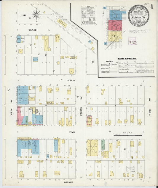 Sanborn Fire Insurance Map from Augusta, Butler County, Kansas (1908), Sheet #0001 - Complete Map Set gallery image, historic Sanborn map, vintage wall art, Kansas Kansas