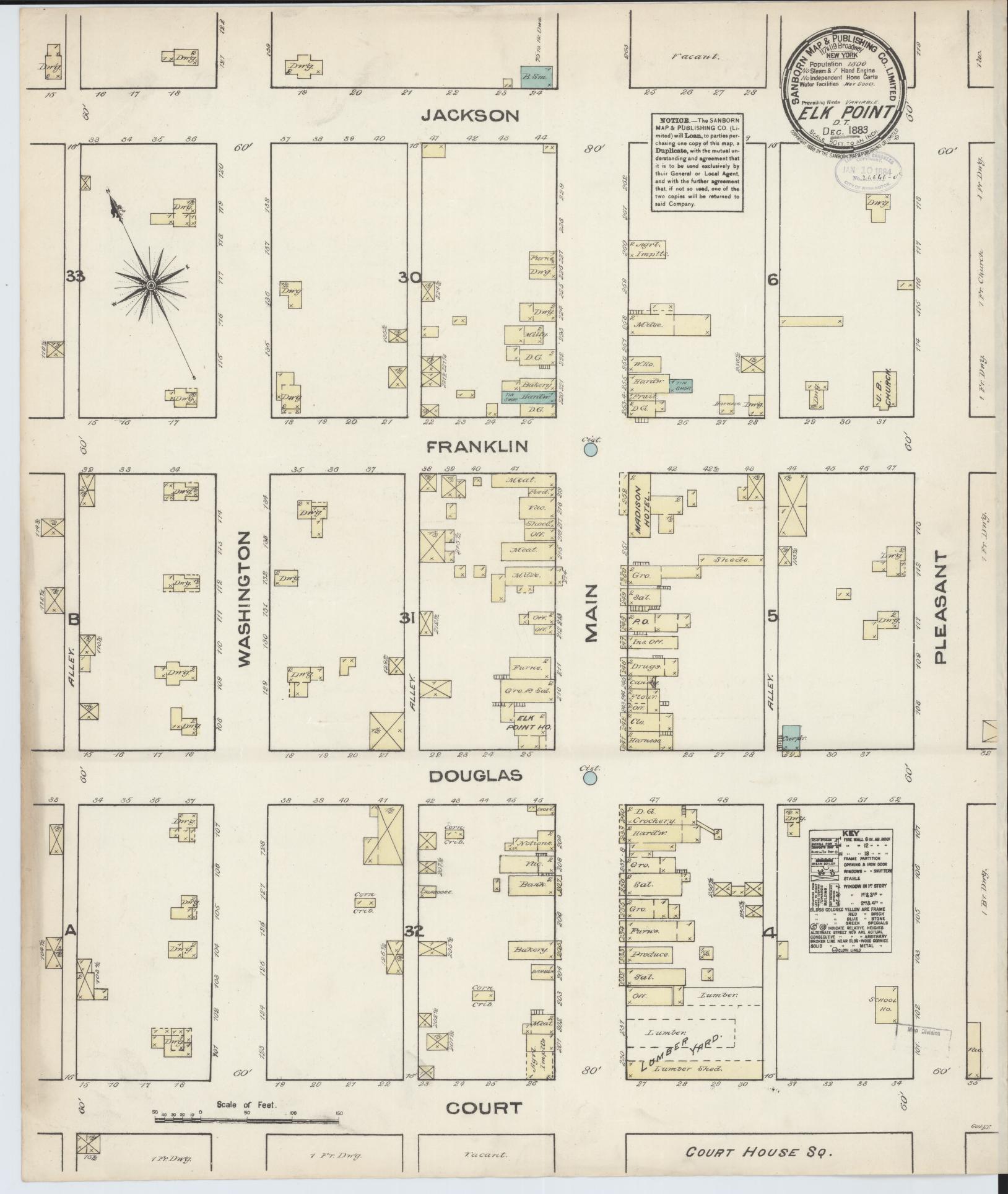 Sanborn Fire Insurance Map from Elk Point, Union County, South Dakota (1883), Sheet #0001 - Historic Sanborn Fire Insurance Map Print, vintage old map wall art, antique decor, genealogy gift, South Dakota South Dakota map