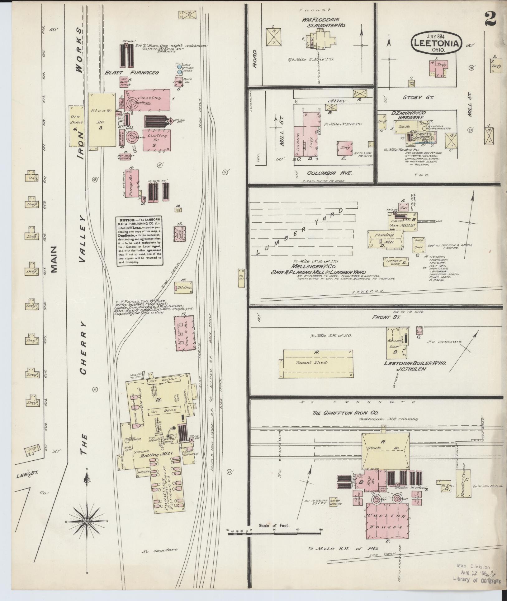 Sanborn Fire Insurance Map from Leetonia, Columbiana County, Ohio (1884), Sheet #0002 - Complete Map Set gallery image, historic Sanborn map, vintage wall art, Ohio Ohio