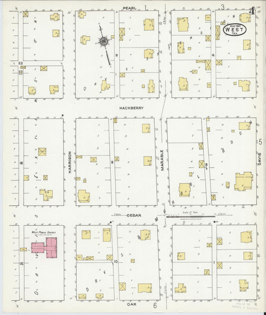 Sanborn Fire Insurance Map from West, McLennan County, Texas (1921), Sheet #0004 - Historic Sanborn Fire Insurance Map Print, vintage old map wall art, antique decor, genealogy gift, Texas Texas map