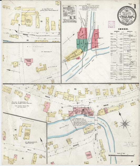 Sanborn Fire Insurance Map from White River Junction, Windsor County, Vermont (1906), Sheet #0001 - Historic Sanborn Fire Insurance Map Print, vintage old map wall art, antique decor, genealogy gift, Vermont Vermont map