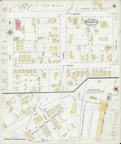 Sanborn Fire Insurance Map from Mound City, Pulaski County, Illinois (1907), Sheet #0006 - Historic Sanborn Fire Insurance Map Print, vintage old map wall art, antique decor, genealogy gift, Illinois Illinois map
