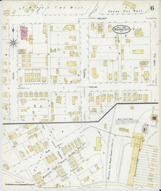 Sanborn Fire Insurance Map from Mound City, Pulaski County, Illinois (1907), Sheet #0006 - Historic Sanborn Fire Insurance Map Print, vintage old map wall art, antique decor, genealogy gift, Illinois Illinois map