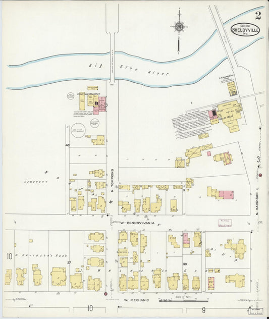 Sanborn Fire Insurance Map from Shelbyville, Shelby County, Indiana (1910), Sheet #0002 - Historic Sanborn Fire Insurance Map Print, vintage old map wall art, antique decor, genealogy gift, Indiana Indiana map