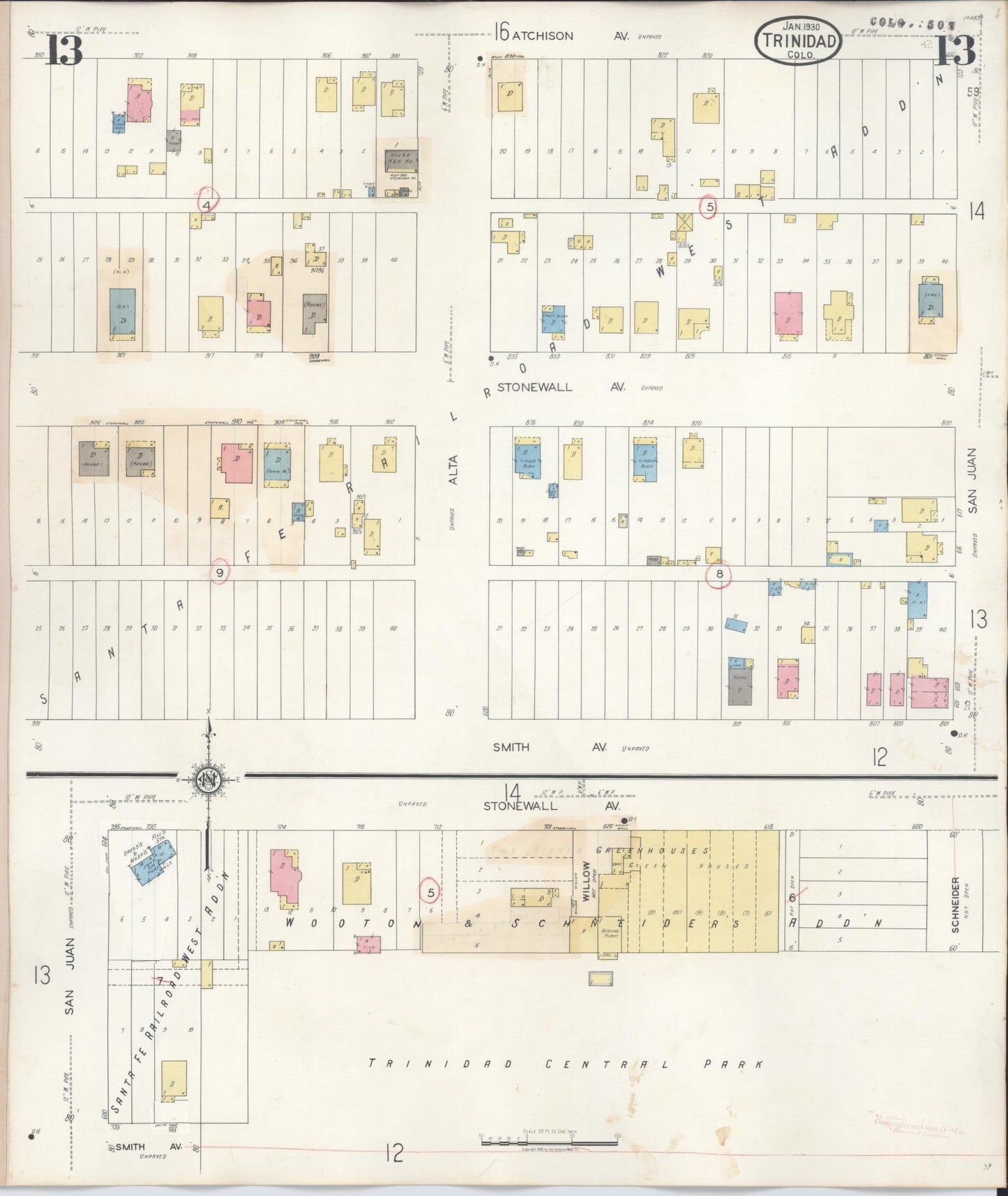 Sanborn Fire Insurance Map from Trinidad, Las Animas County, Colorado (1948), Sheet #0013 - Complete Map Set gallery image, historic Sanborn map, vintage wall art, Colorado Colorado
