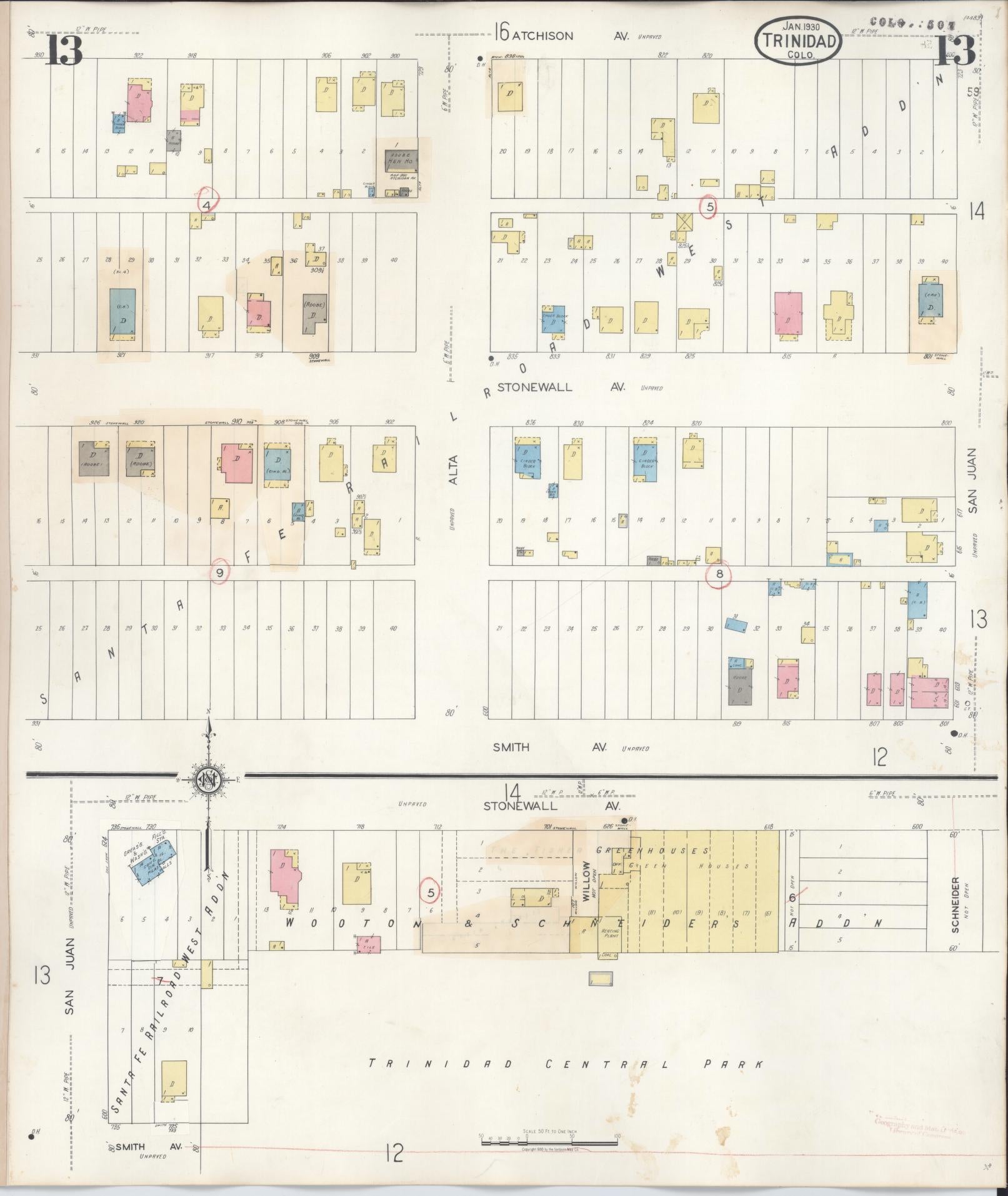 Sanborn Fire Insurance Map from Trinidad, Las Animas County, Colorado (1948), Sheet #0013 - Complete Map Set gallery image, historic Sanborn map, vintage wall art, Colorado Colorado