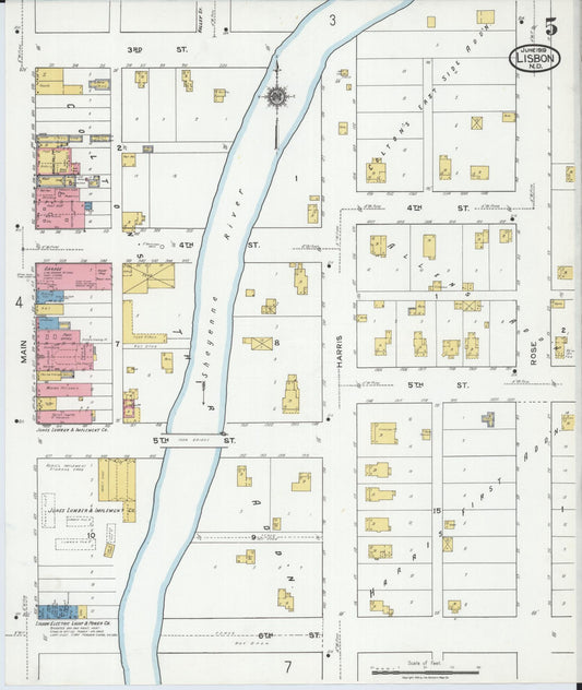 Sanborn Fire Insurance Map from Lisbon, Ransom County, North Dakota (1919), Sheet #0005 - Historic Sanborn Fire Insurance Map Print, vintage old map wall art, antique decor, genealogy gift, North Dakota North Dakota map