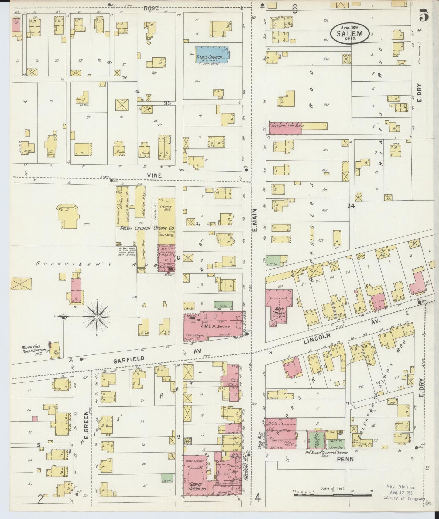 Sanborn Fire Insurance Map from Salem, Columbiana County, Ohio (1898), Sheet #0005 - Historic Sanborn Fire Insurance Map Print, vintage old map wall art, antique decor, genealogy gift, Ohio Ohio map