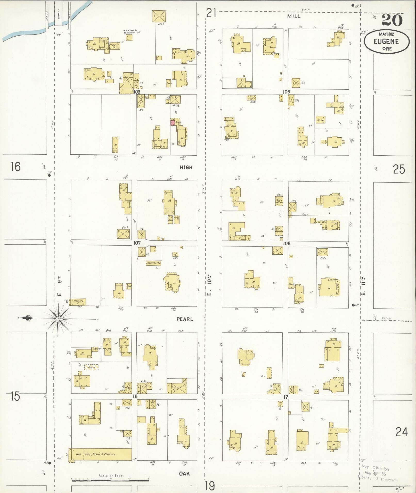 Sanborn Fire Insurance Map from Eugene, Lane County, Oregon (1902), Sheet #0020 - Complete Map Set gallery image, historic Sanborn map, vintage wall art, Oregon Oregon