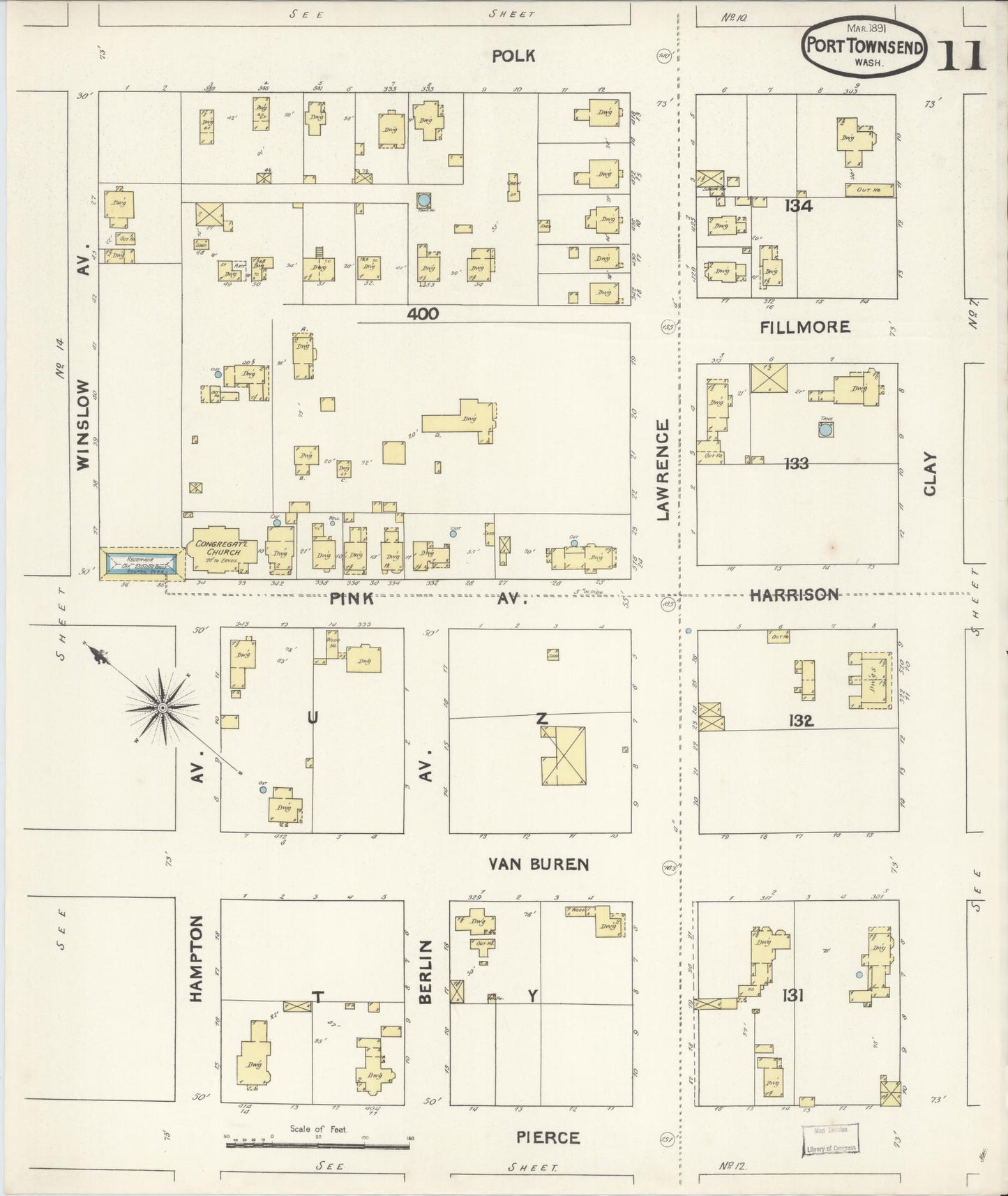 Sanborn Fire Insurance Map from Port Townsend, Jefferson County, Washington (1891), Sheet #0011 - Complete Map Set gallery image, historic Sanborn map, vintage wall art, Washington Washington
