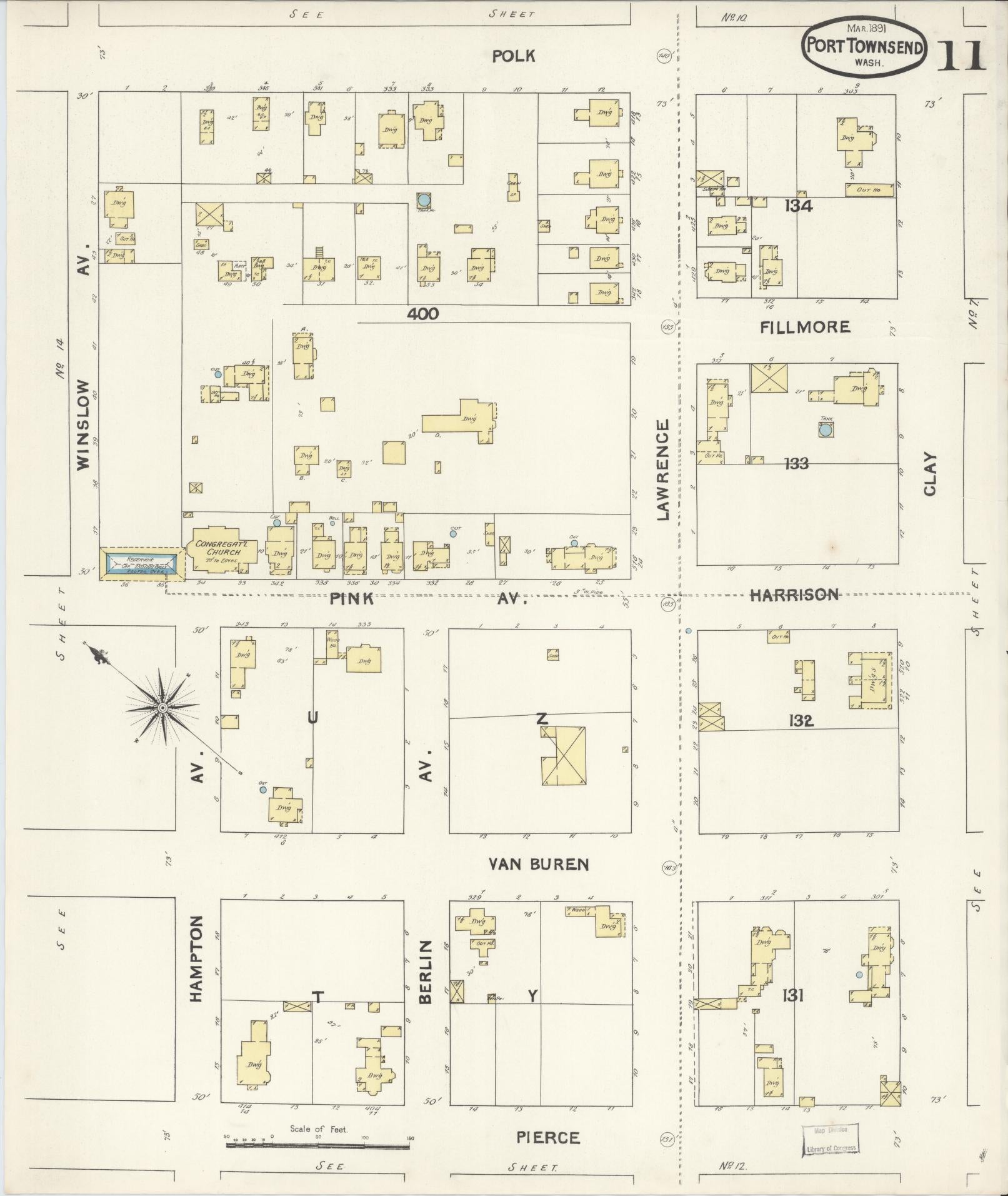 Sanborn Fire Insurance Map from Port Townsend, Jefferson County, Washington (1891), Sheet #0011 - Complete Map Set gallery image, historic Sanborn map, vintage wall art, Washington Washington