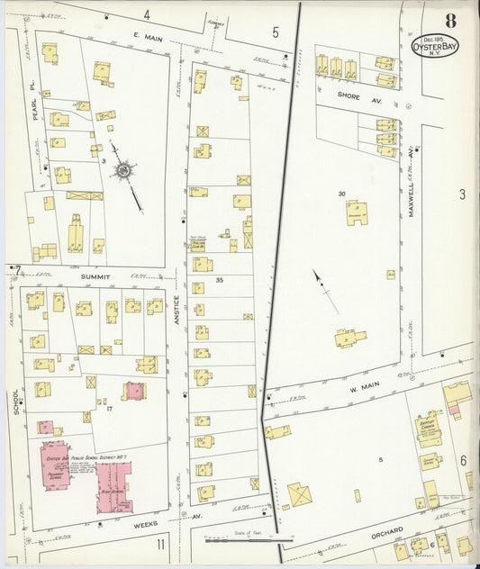 Sanborn Fire Insurance Map from Oyster Bay, Nassau County, New York (1915), Sheet #0008 - Historic Sanborn Fire Insurance Map Print, vintage old map wall art, antique decor, genealogy gift, New York New York map