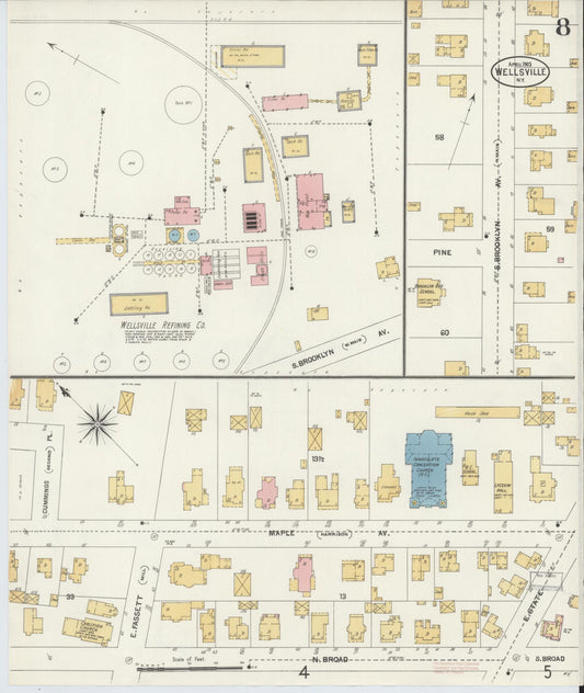 Sanborn Fire Insurance Map from Wellsville, Allegany County, New York (1903), Sheet #0008 - Historic Sanborn Fire Insurance Map Print, vintage old map wall art, antique decor, genealogy gift, New York New York map