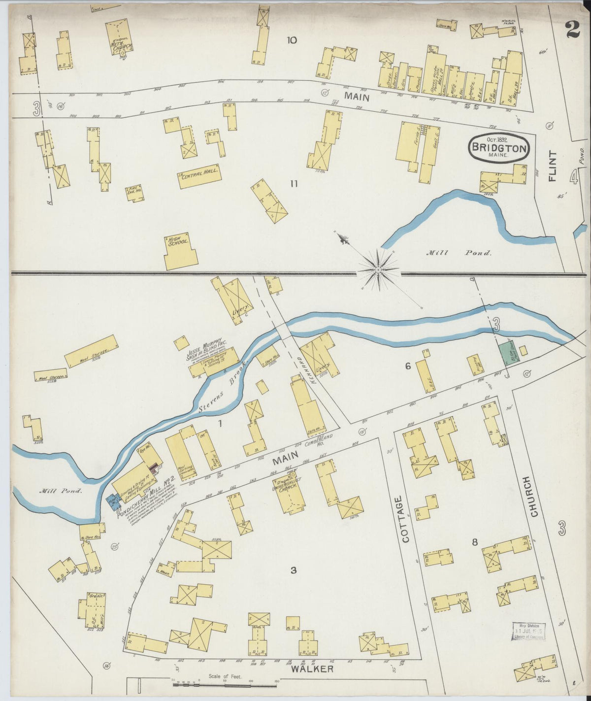 Sanborn Fire Insurance Map from Bridgton, Cumberland County, Maine (1892), Sheet #0002 - Complete Map Set gallery image, historic Sanborn map, vintage wall art, Maine Maine