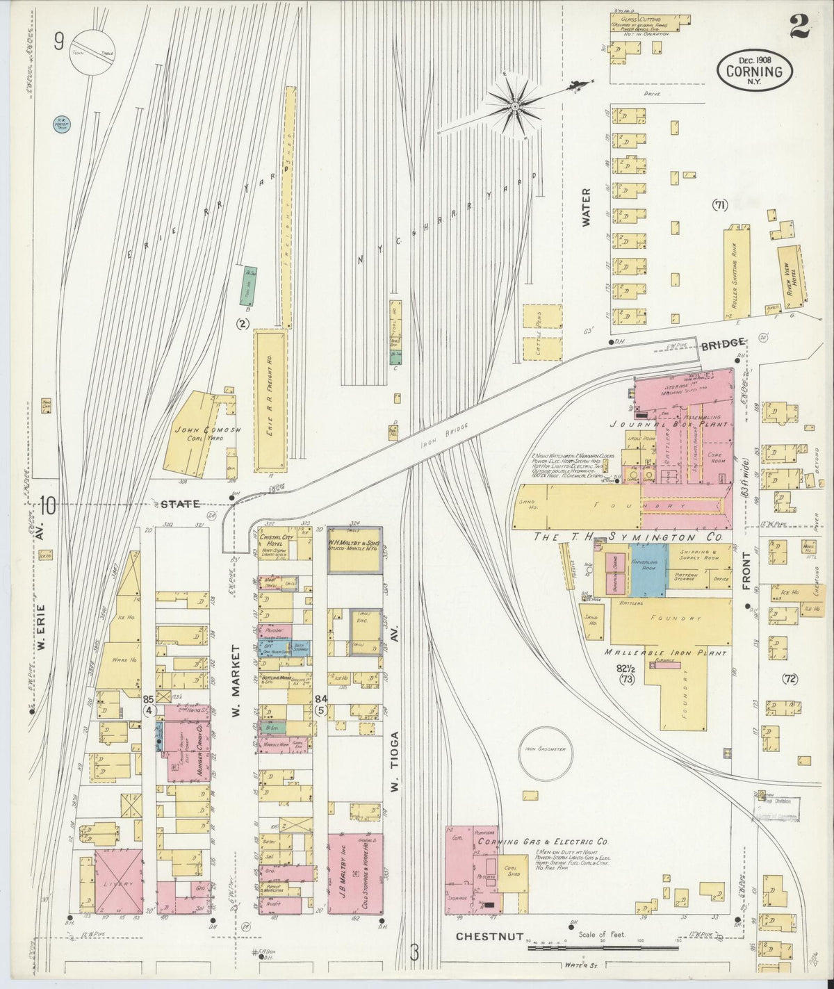 Sanborn Fire Insurance Map from Corning, Steuben County, New York (1908), Sheet #0002 - Complete Map Set gallery image, historic Sanborn map, vintage wall art, New York New York