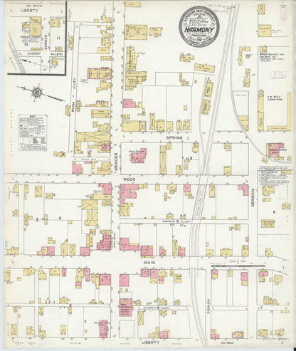 Sanborn Fire Insurance Map from Harmony, Butler County, Pennsylvania (1912), Sheet #0001 - Historic Sanborn Fire Insurance Map Print, vintage old map wall art, antique decor, genealogy gift, Pennsylvania Pennsylvania map