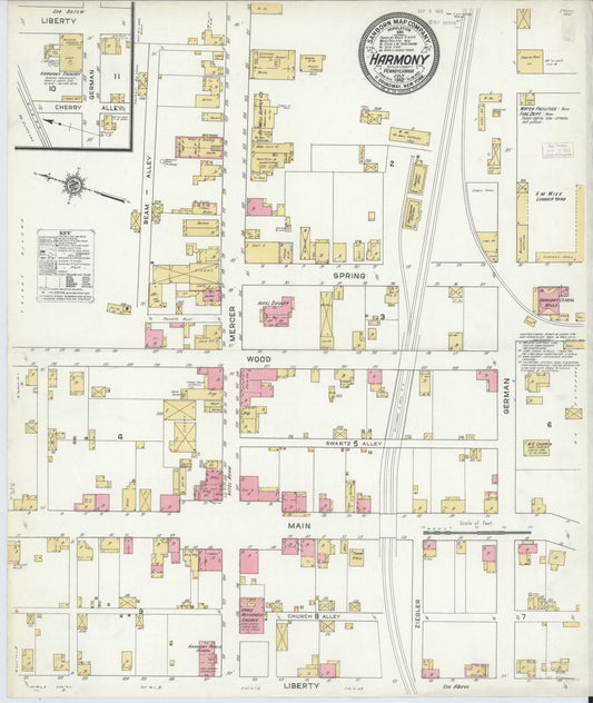 Sanborn Fire Insurance Map from Harmony, Butler County, Pennsylvania (1912), Sheet #0001 - Historic Sanborn Fire Insurance Map Print, vintage old map wall art, antique decor, genealogy gift, Pennsylvania Pennsylvania map