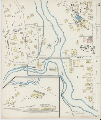 Sanborn Fire Insurance Map from Nevada City, Nevada County, California (1885), Sheet #0003 - Complete Map Set gallery image, historic Sanborn map, vintage wall art, California California