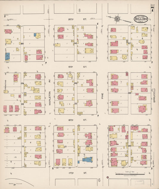 Sanborn Fire Insurance Map from Boulder, Boulder County, Colorado (1922), Sheet #0007 - Historic Sanborn Fire Insurance Map Print, vintage old map wall art, antique decor, genealogy gift, Colorado Colorado map