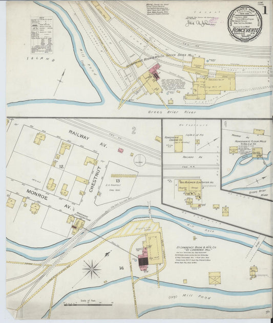 Sanborn Fire Insurance Map from Ronceverte, Greenbrier County, West Virginia (1893), Sheet #0001 - Complete Map Set gallery image, historic Sanborn map, vintage wall art, West Virginia West Virginia