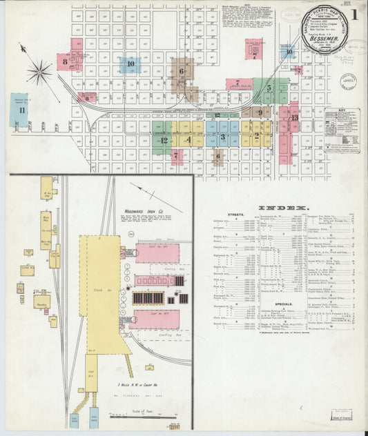 Sanborn Fire Insurance Map from Bessemer, Jefferson County, Alabama (1899), Sheet #0001 - Complete Map Set gallery image, historic Sanborn map, vintage wall art, Alabama Alabama