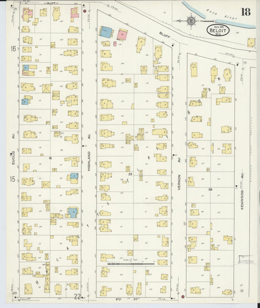 Sanborn Fire Insurance Map from Beloit, Rock County, Wisconsin (1915), Sheet #0018 - Historic Sanborn Fire Insurance Map Print, vintage old map wall art, antique decor, genealogy gift, Wisconsin Wisconsin map