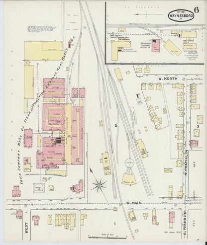 Sanborn Fire Insurance Map from Waynesboro, Franklin County, Pennsylvania (1891), Sheet #0006 - Historic Sanborn Fire Insurance Map Print, vintage old map wall art, antique decor, genealogy gift, Pennsylvania Pennsylvania map