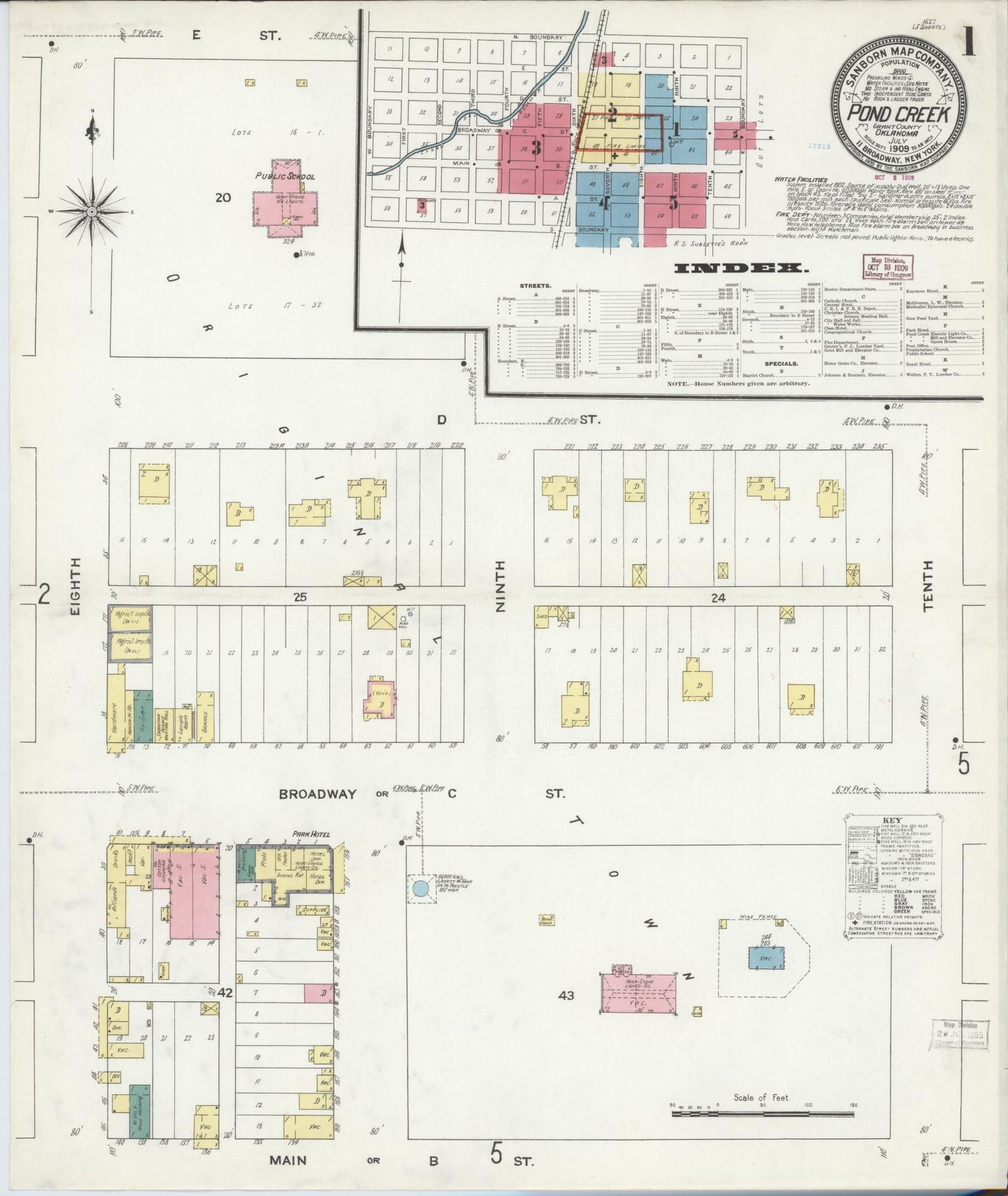 Sanborn Fire Insurance Map from Pond Creek, Grant County, Oklahoma (1909), Sheet #0001 - Historic Sanborn Fire Insurance Map Print, vintage old map wall art, antique decor, genealogy gift, Oklahoma Oklahoma map