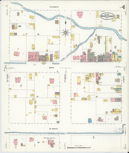 Sanborn Fire Insurance Map from Mount Pleasant, Sanpete County, Utah (1908), Sheet #0004 - Historic Sanborn Fire Insurance Map Print, vintage old map wall art, antique decor, genealogy gift, Utah Utah map