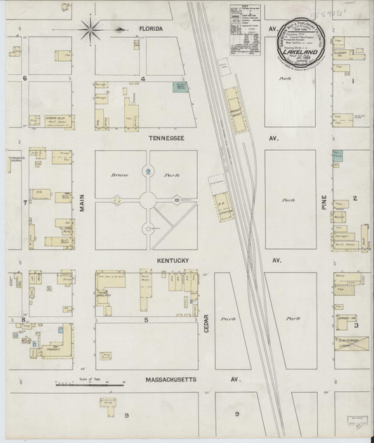 Sanborn Fire Insurance Map from Lakeland, Polk County, Florida (1889), Sheet #0001 - Historic Sanborn Fire Insurance Map Print, vintage old map wall art, antique decor, genealogy gift, Florida Florida map
