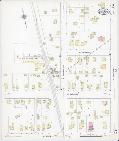 Sanborn Fire Insurance Map from Sycamore, De Kalb County, Illinois (1912), Sheet #0002 - Historic Sanborn Fire Insurance Map Print, vintage old map wall art, antique decor, genealogy gift, Illinois Illinois map