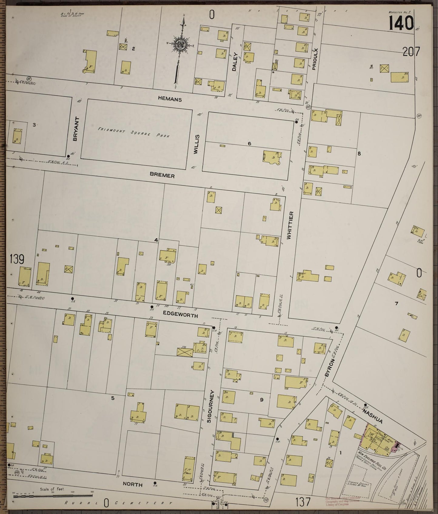 Sanborn Fire Insurance Map from Worcester, Worcester County, Massachusetts (1910), Sheet #0140 - Historic Sanborn Fire Insurance Map Print, vintage old map wall art, antique decor, genealogy gift, Massachusetts Massachusetts map
