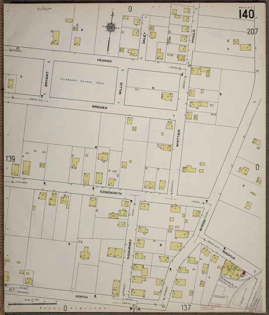 Sanborn Fire Insurance Map from Worcester, Worcester County, Massachusetts (1910), Sheet #0140 - Historic Sanborn Fire Insurance Map Print, vintage old map wall art, antique decor, genealogy gift, Massachusetts Massachusetts map